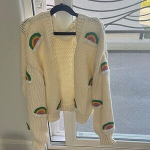 Rainbow Embroidered Cream Sweater